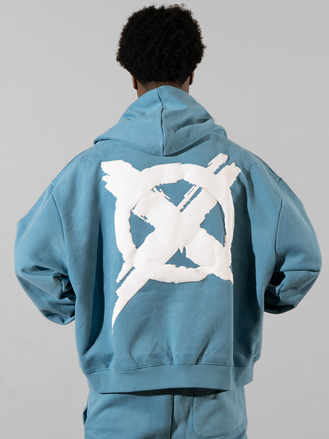 Zero Culture Puff Print Hoodies - Blue